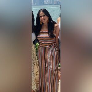 Altar’d State strapless multicolored jumpsuit with smocked top